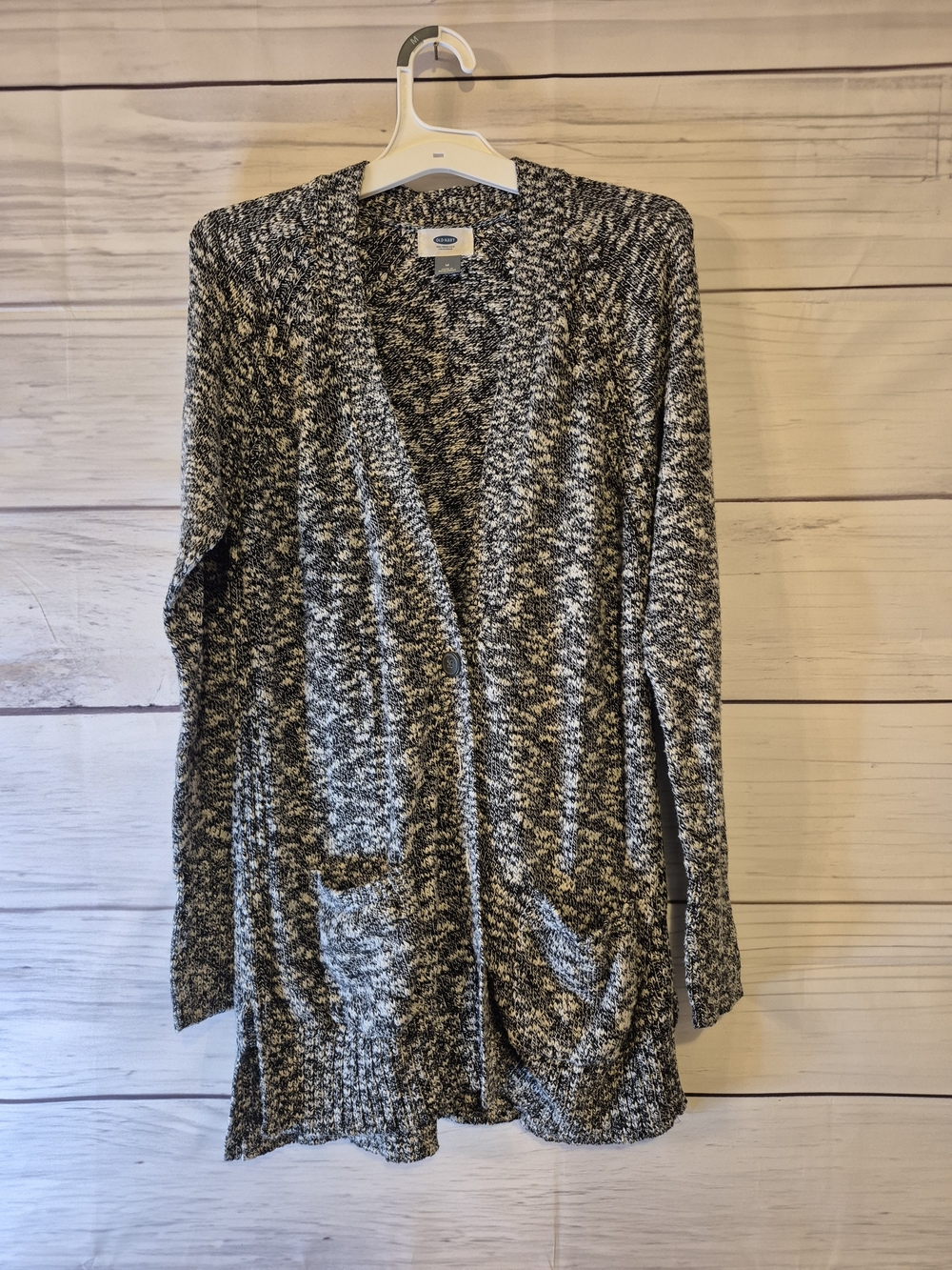 Old Navy Black & White Marled Open-Front Cardigan